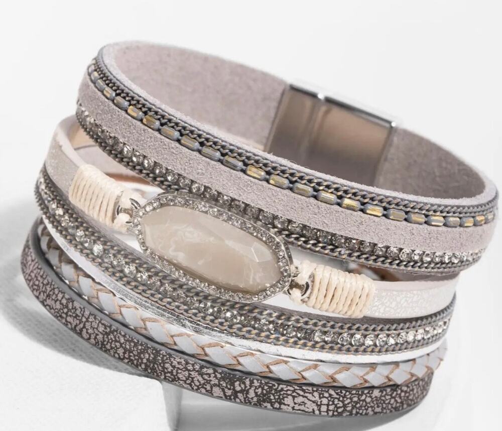 SAACHI Sparkly Druzy Braided leather bracelet